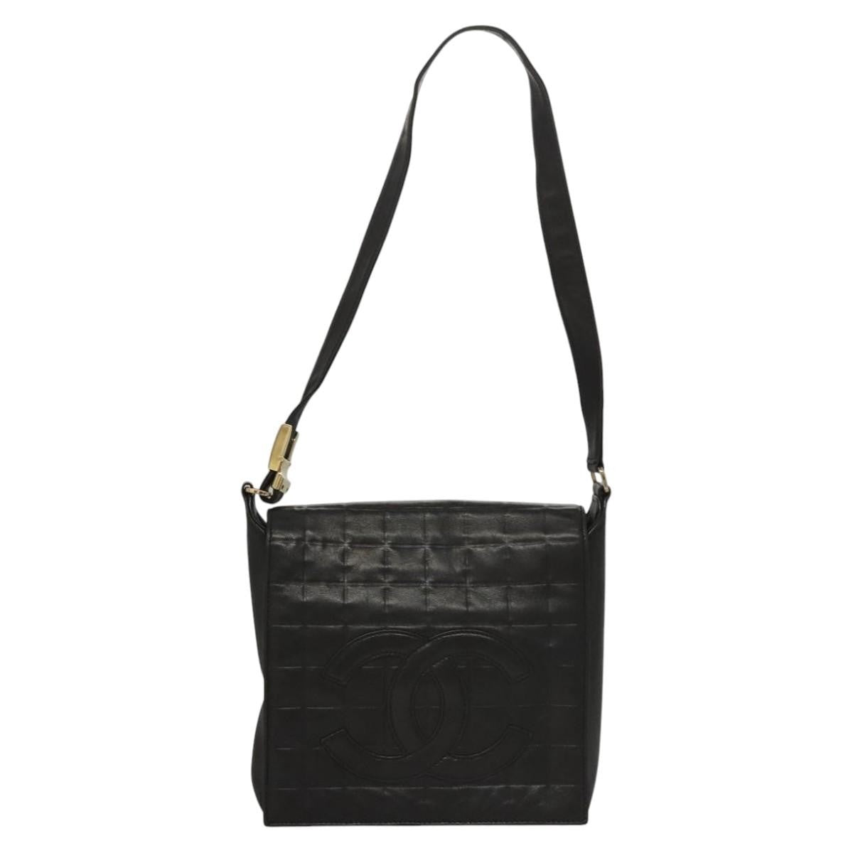 Chanel Chocolate Bar Cc Shoulder Bag Quilted Leather Black Leather Shoulder Bag Bag (Pre-Loved)