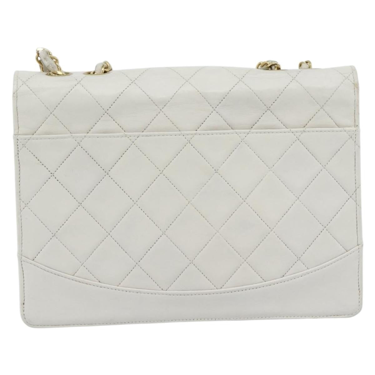 Chanel Vintage Mademoiselle Lock Trapezoid Flap Bag Quilted Lambskin White Leather Shoulder Bag Bag (Authentic Pre-Loved)