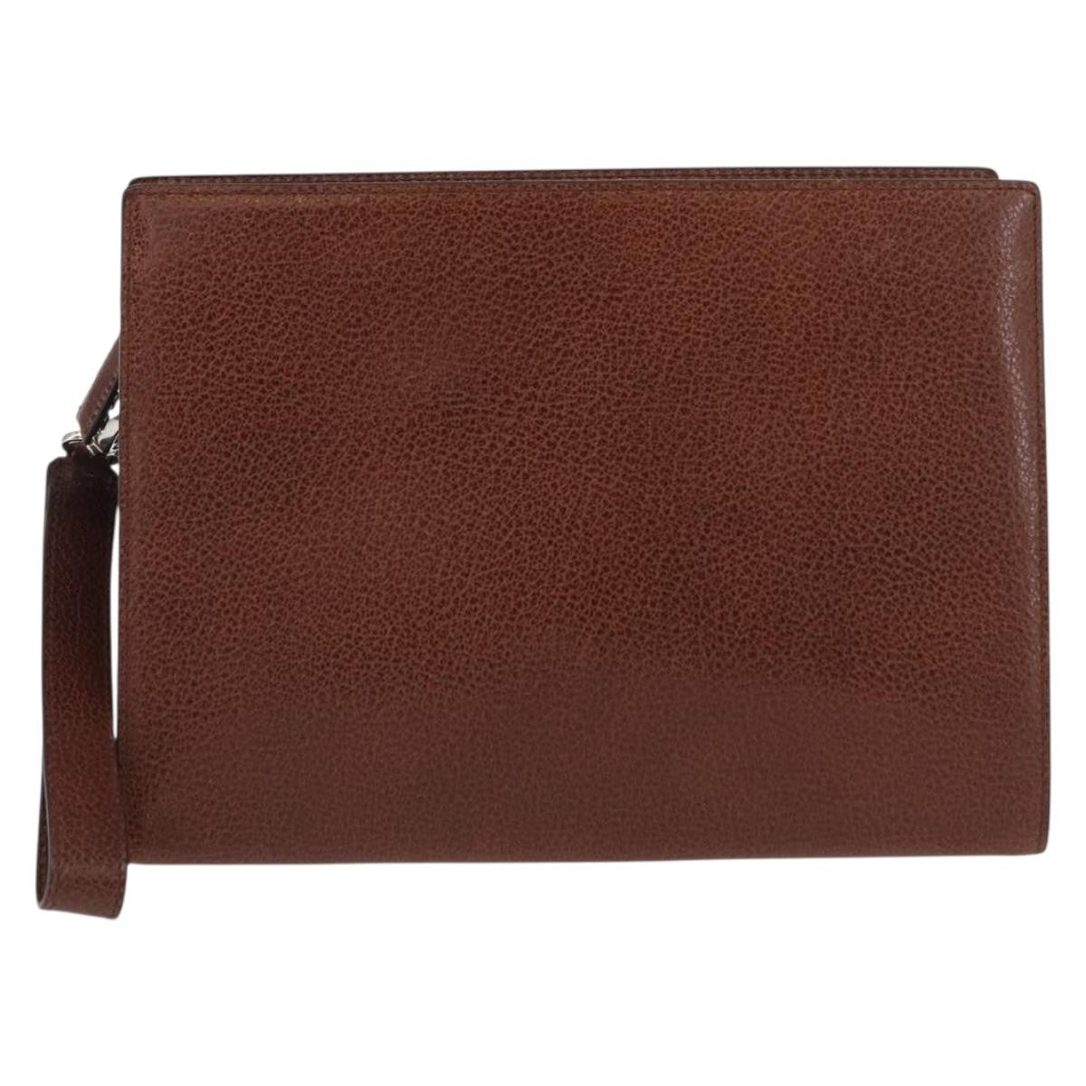 Salvatore Ferragamo Vintage Clutch Bag Leather Brown Leather Clutche & Pouche Bag (Authentic Pre-Loved)