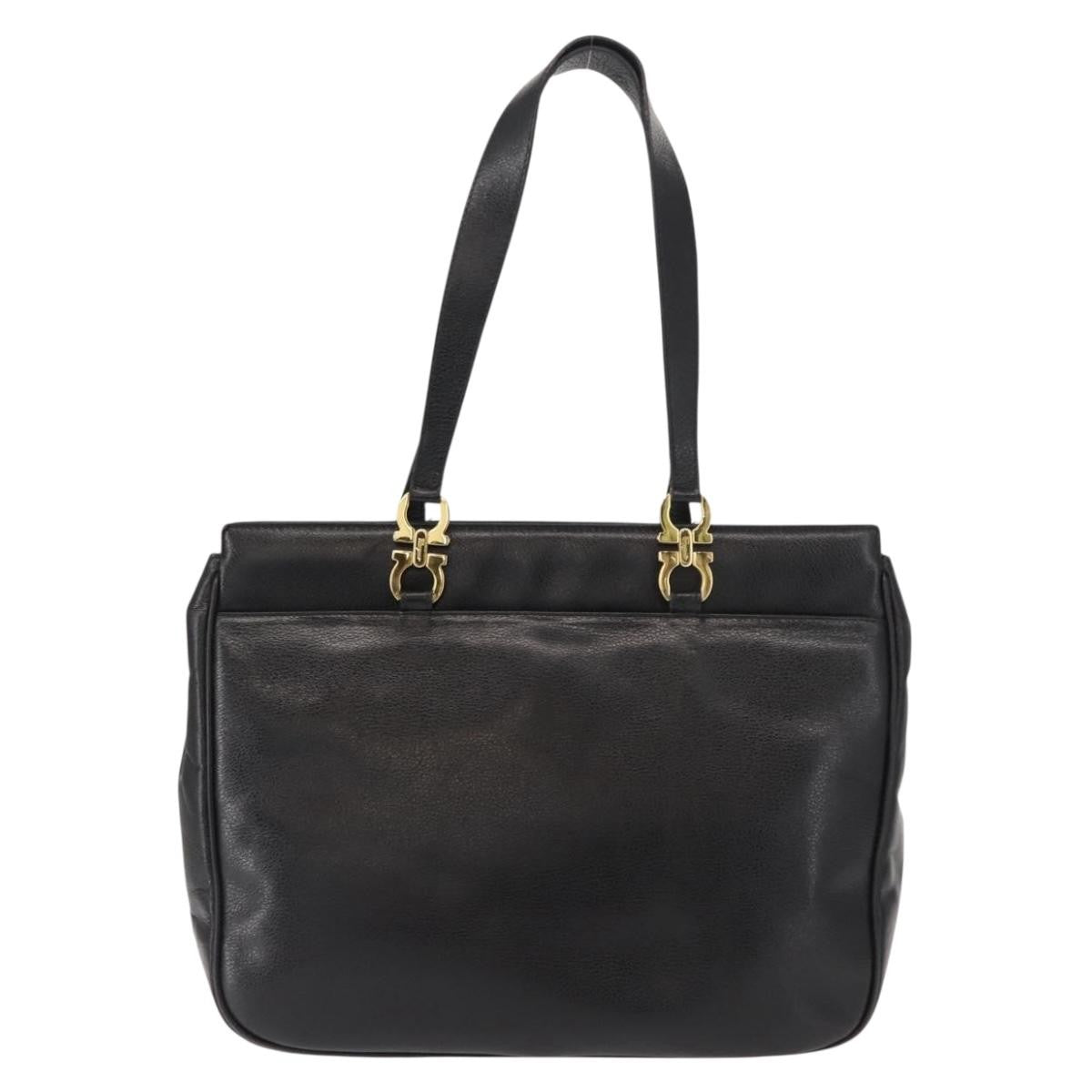 Salvatore Ferragamo Gancini Tote Leather Black Leather Tote Bag Bag (Authentic Pre-Loved)