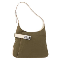 Salvatore Ferragamo Gancini Shoulder Bag Canvas Khaki Canvas Shoulder Bag Bag (Authentic Pre-Loved)