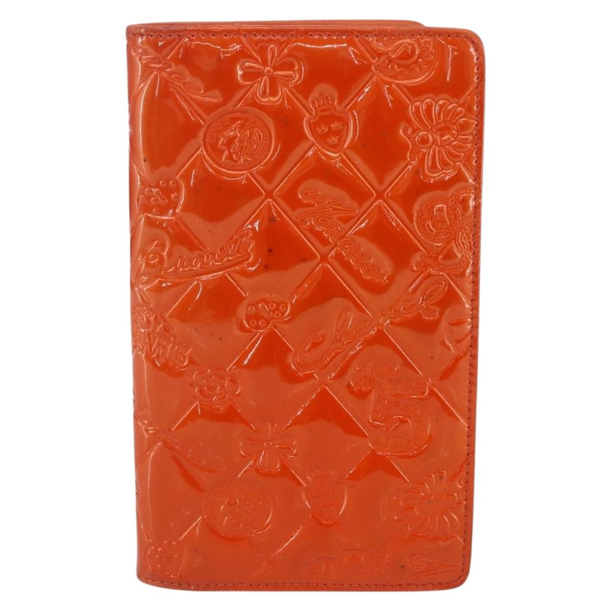 Chanel Lucky Symbols Yen Wallet Embossed Quilted Patent Orange Patent_Leather Wallets Accessory (Authentic Pre-Loved)