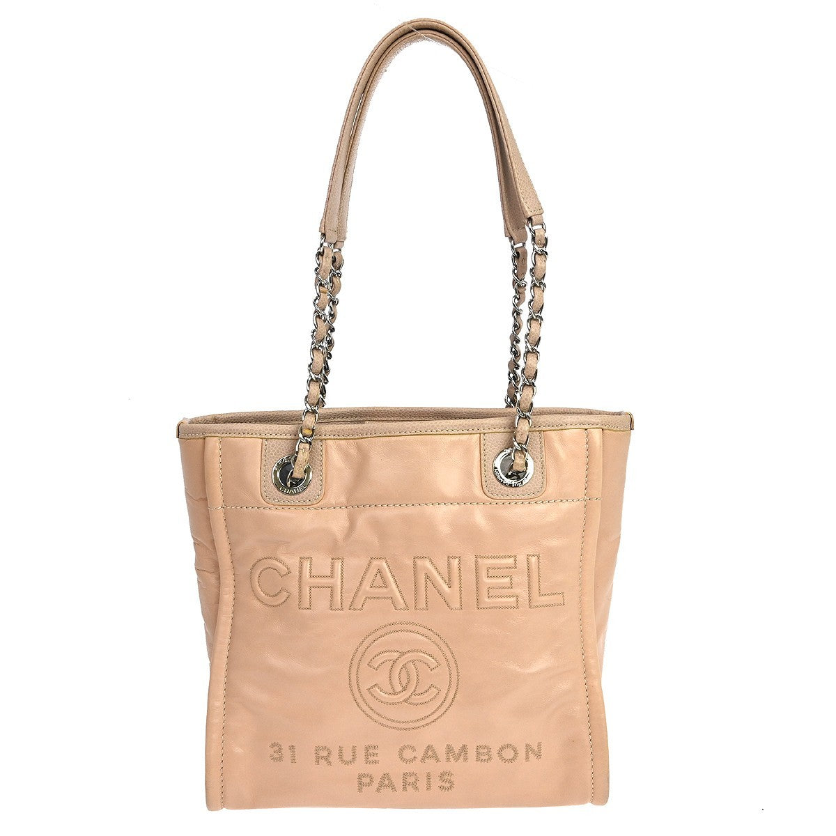 Chanel North South Deauville Tote Leather Pink Leather Tote Bag Bag (Pre-Loved)