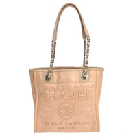 Chanel North South Deauville Tote Leather Pink Leather Tote Bag Bag (Pre-Loved)