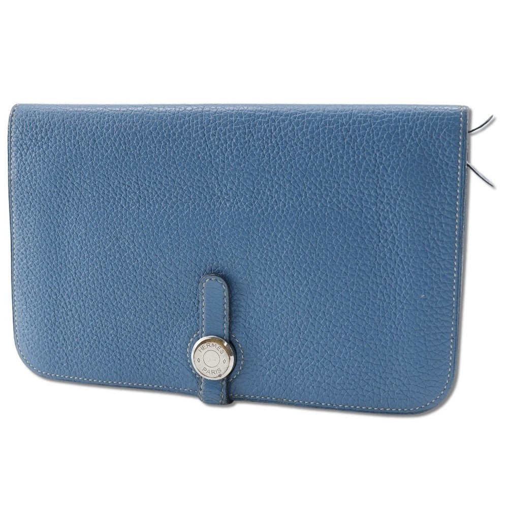 Hermes Dogon Duo Combined Wallet Leather Blue Leather Wallets Accessory (Authentic Pre-Loved)