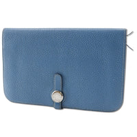 Hermes Dogon Duo Combined Wallet Leather Blue Leather Wallets Accessory (Authentic Pre-Loved)