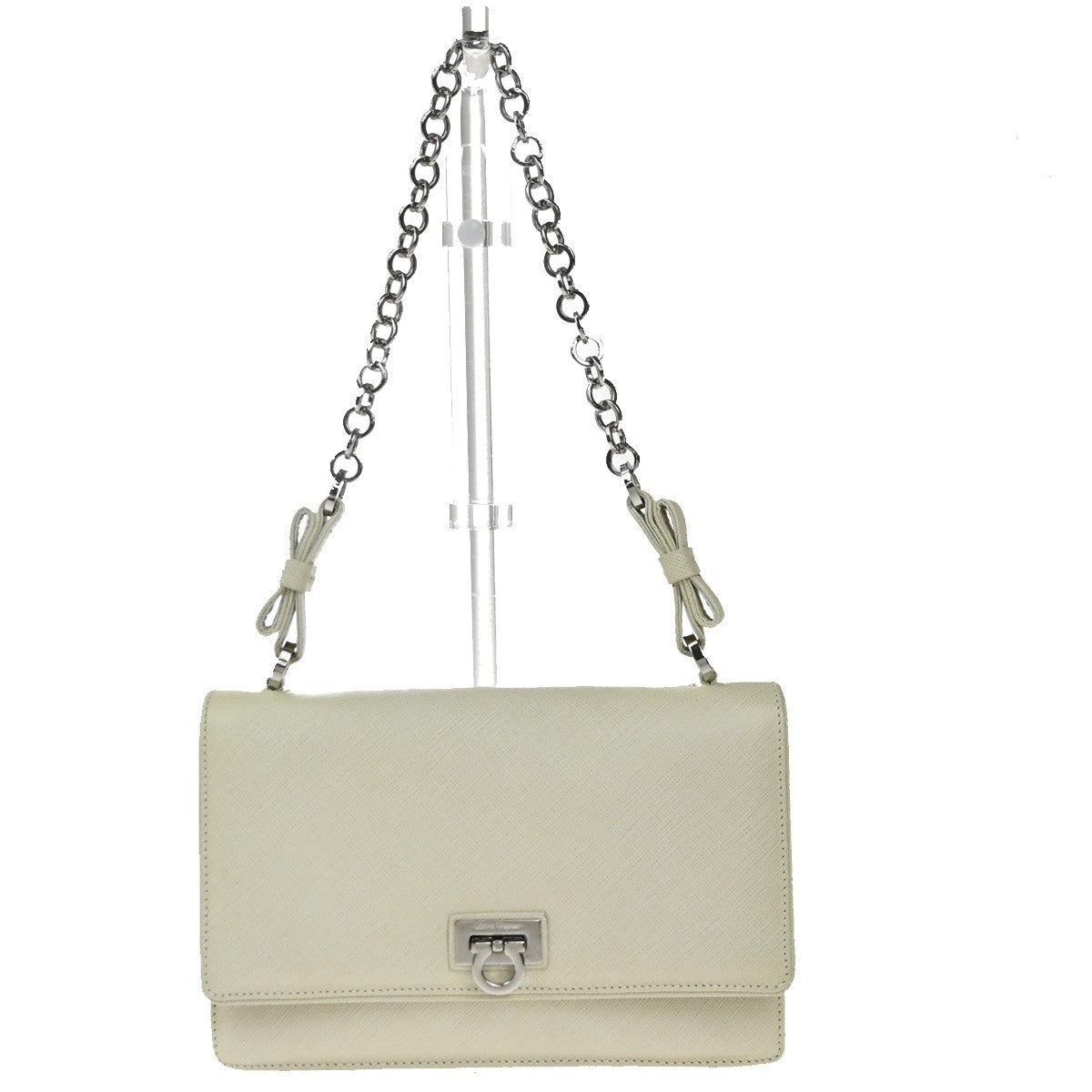 Salvatore Ferragamo Gancini Shoulder Bag Leather White Leather Shoulder Bag Bag (Authentic Pre-Loved)
