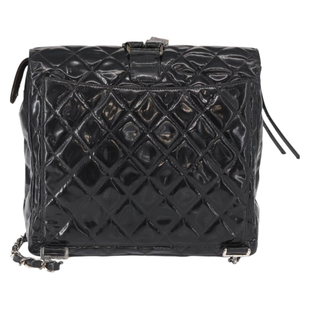 Chanel Vintage Square Flap Backpack Enamel Black Patent_Leather Backpack Bag (Authentic Pre-Loved)