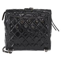 Chanel Vintage Square Flap Backpack Enamel Black Patent_Leather Backpack Bag (Authentic Pre-Loved)