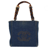 Chanel Vintage Resin Chain Tote Denim Blue Denim_Jeans Tote Bag Bag (Authentic Pre-Loved)