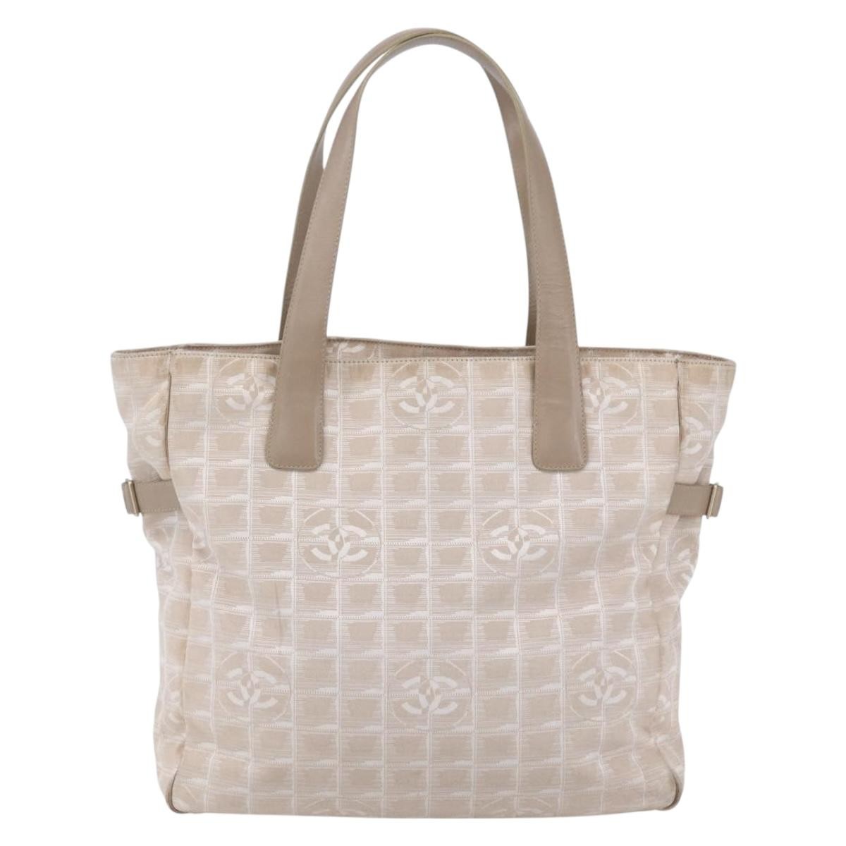 Chanel Travel Line Tote Nylon Beige Nylon Tote Bag Bag (Pre-Loved)