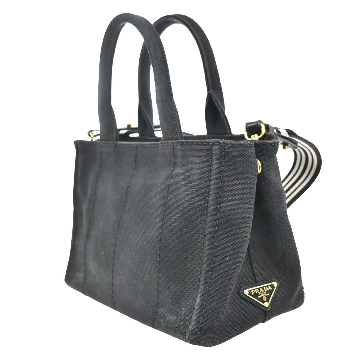 Prada Canapa Convertible Tote Canvas Black Canvas Tote Bag Bag (Authentic Pre-Loved)