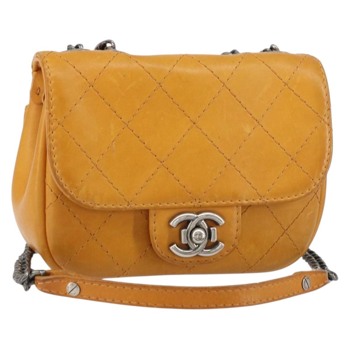 Chanel Chain Flap Bag Quilted Leather Orange Leather Shoulder Bag Bag (Pre-Loved)
