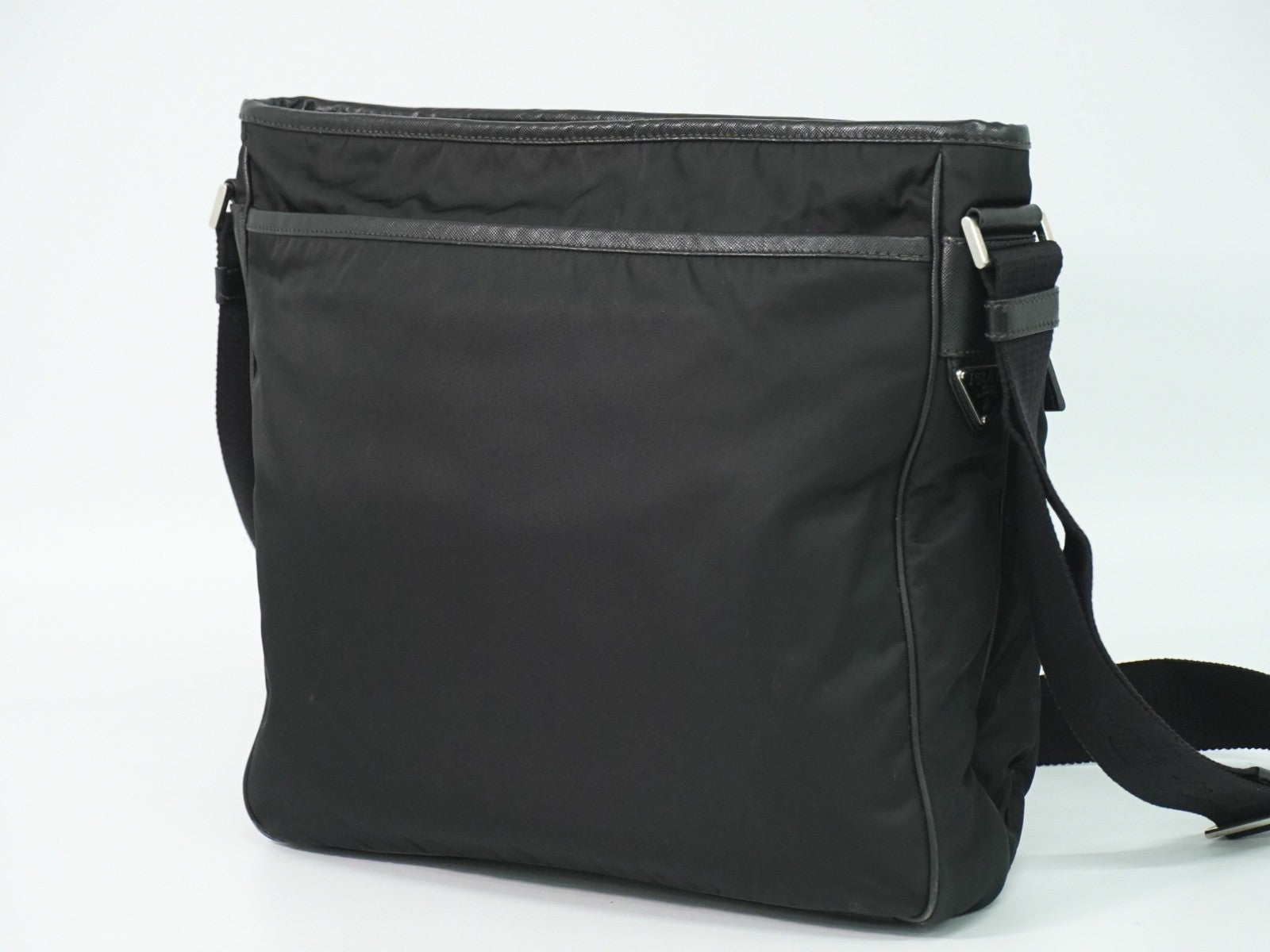 Prada Double Pocket Zip Messenger Tessuto Black Nylon Shoulder Bag Bag (Authentic Pre-Loved)