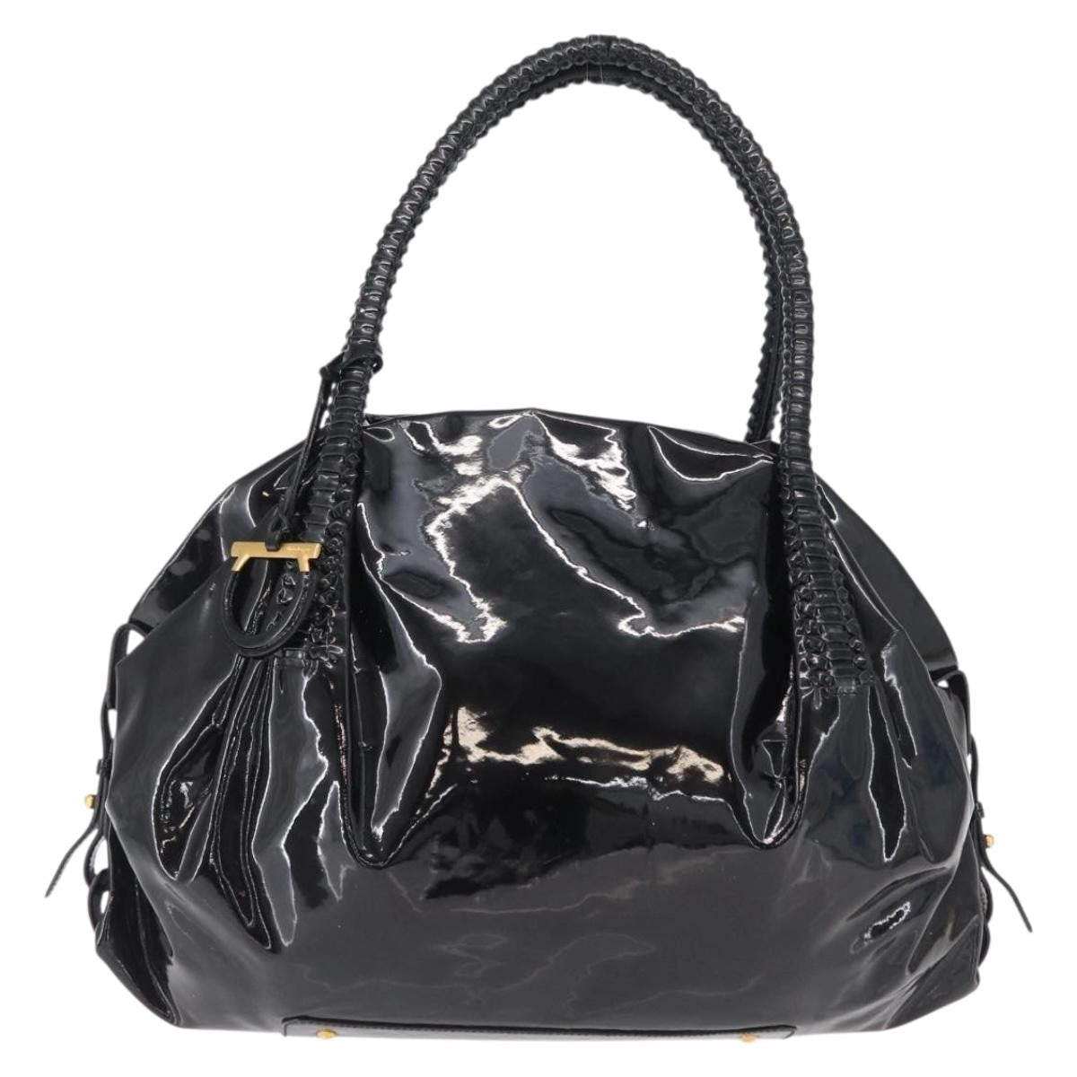 Salvatore Ferragamo Gancini Tote Patent Leather Black Patent_Leather Tote Bag Bag (Authentic Pre-Loved)