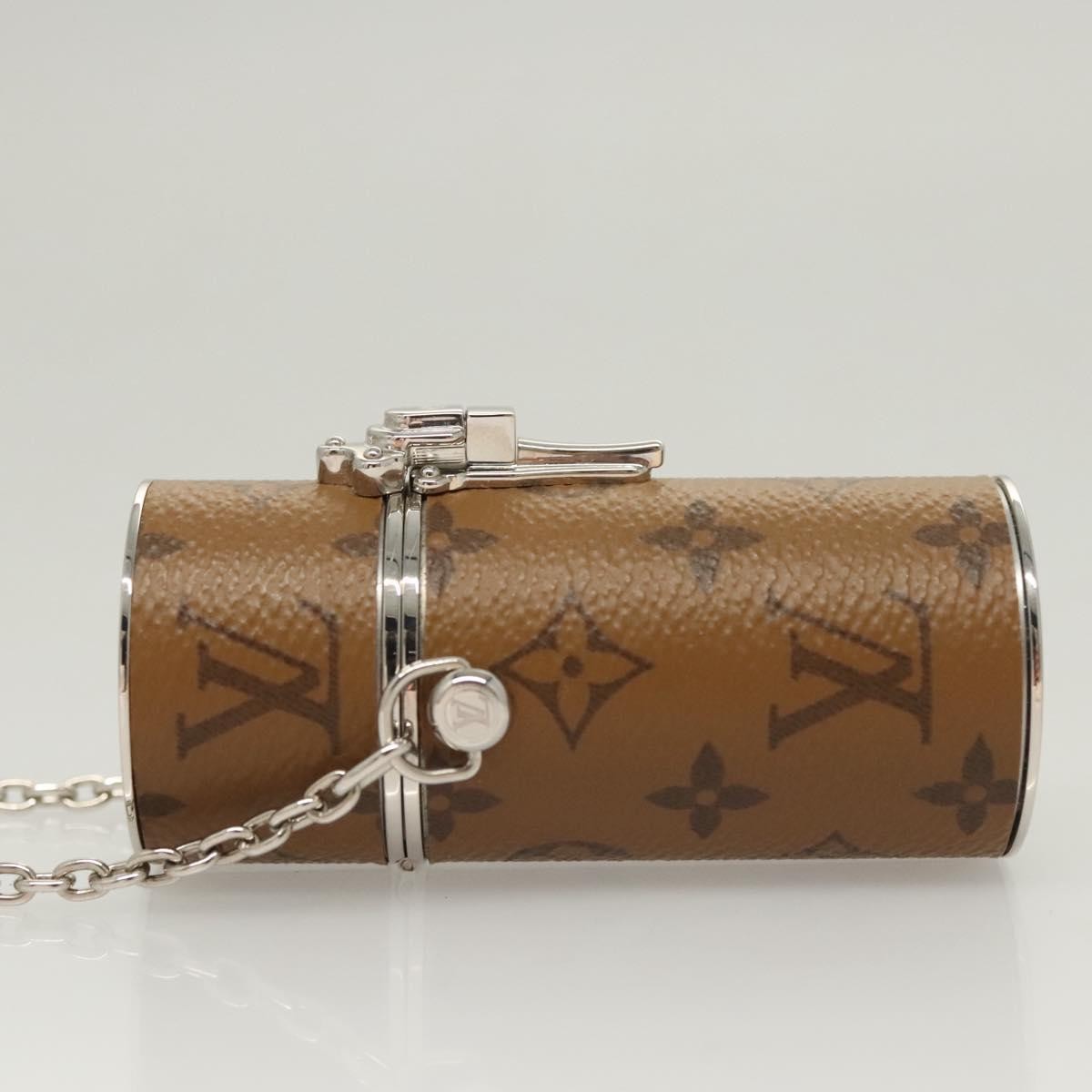Louis Vuitton Lipstick Case On Chain Reverse Monogram Canvas Brown Canvas Clutche & Pouche Bag (Pre-Loved)