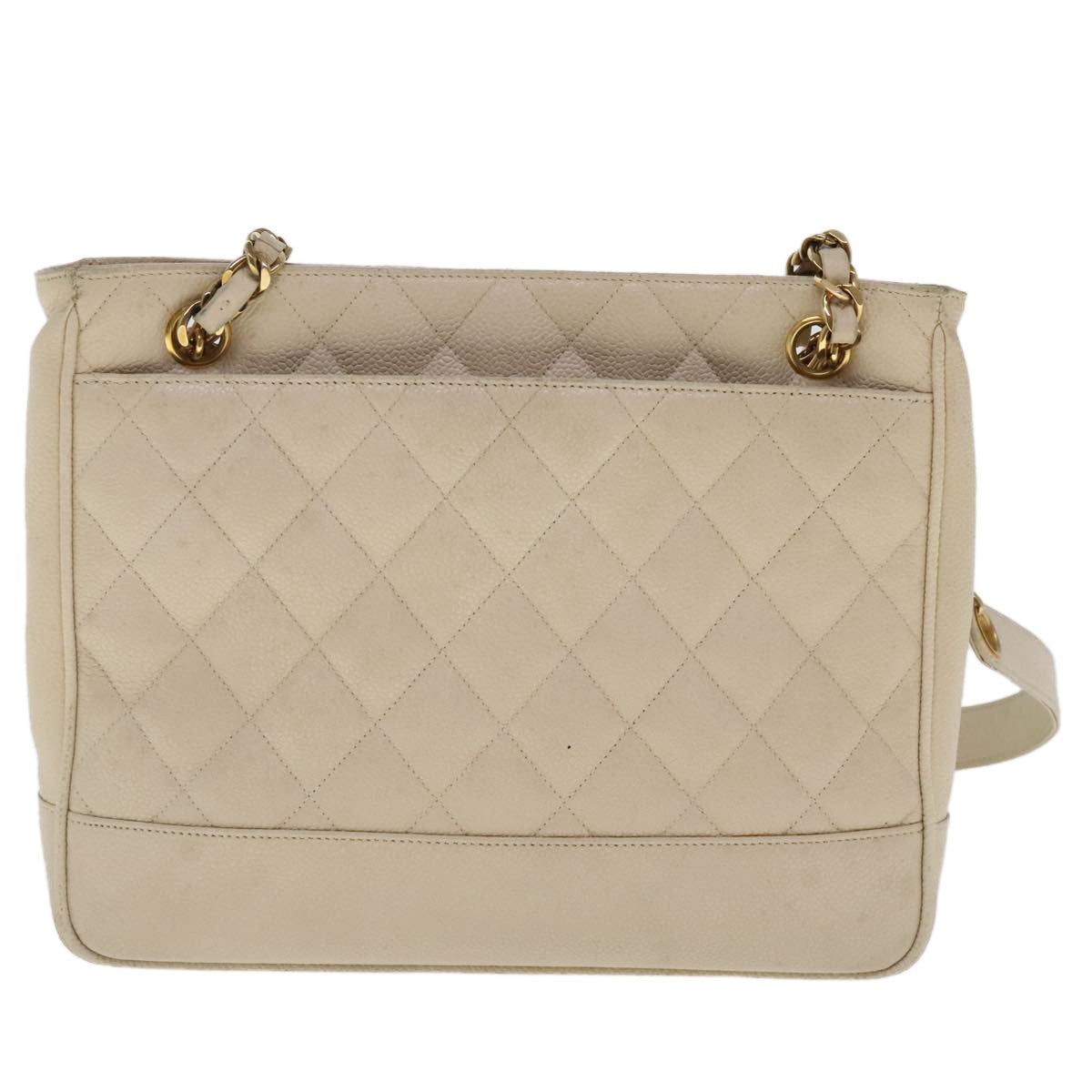 Chanel Vintage Slit Pocket Shoulder Bag Quilted Caviar Beige Leather Shoulder Bag Bag (Authentic Pre-Loved)