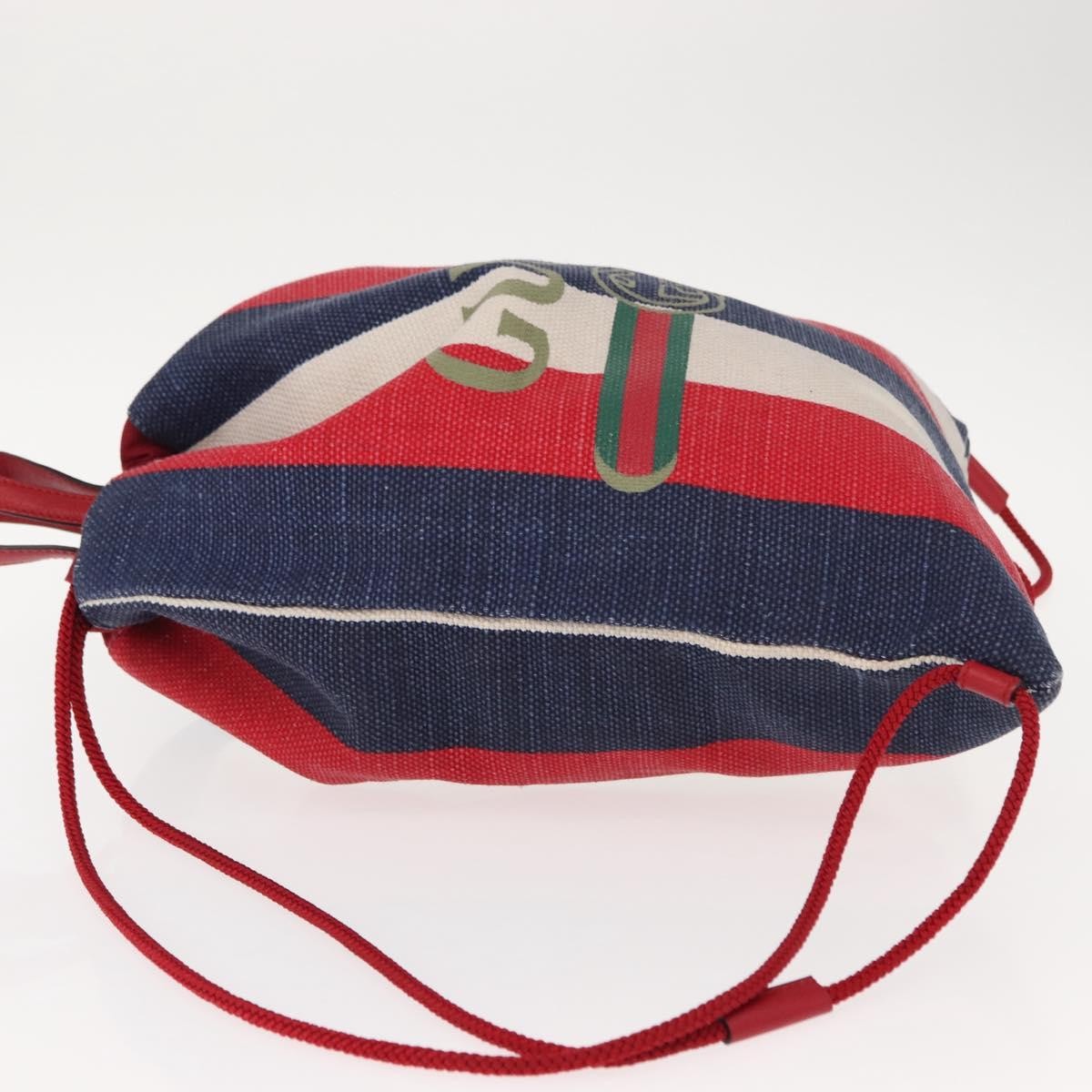 Gucci Logo Drawstring Backpack Striped Canvas Blue Canvas Backpack Bag (Authentic Pre-Loved)