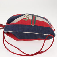Gucci Logo Drawstring Backpack Striped Canvas Blue Canvas Backpack Bag (Authentic Pre-Loved)