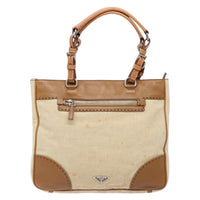 Prada Vintage Convertible Tote Canvas And Leather Beige Canvas Tote Bag Bag (Pre-Loved)