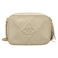 Chanel Vintage Diamond Cc Camera Bag Quilted Lambskin Beige Leather Shoulder Bag Bag (Authentic Pre-Loved)