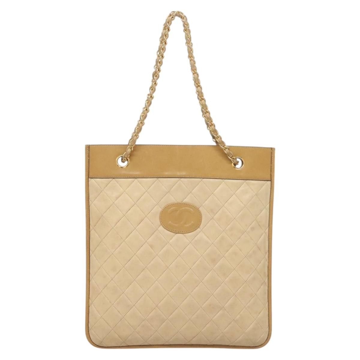 Chanel Chain Handle Bag Leather Beige Leather Tote Bag Bag (Pre-Loved)