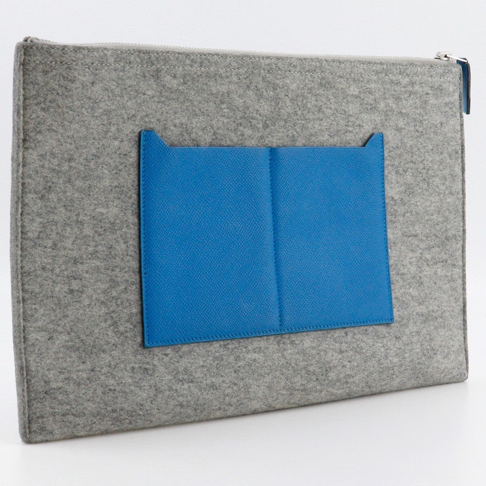 Hermes Toodoo Pouch Epsom And Wool Blue Wool Clutche & Pouche Bag (Pre-Loved)