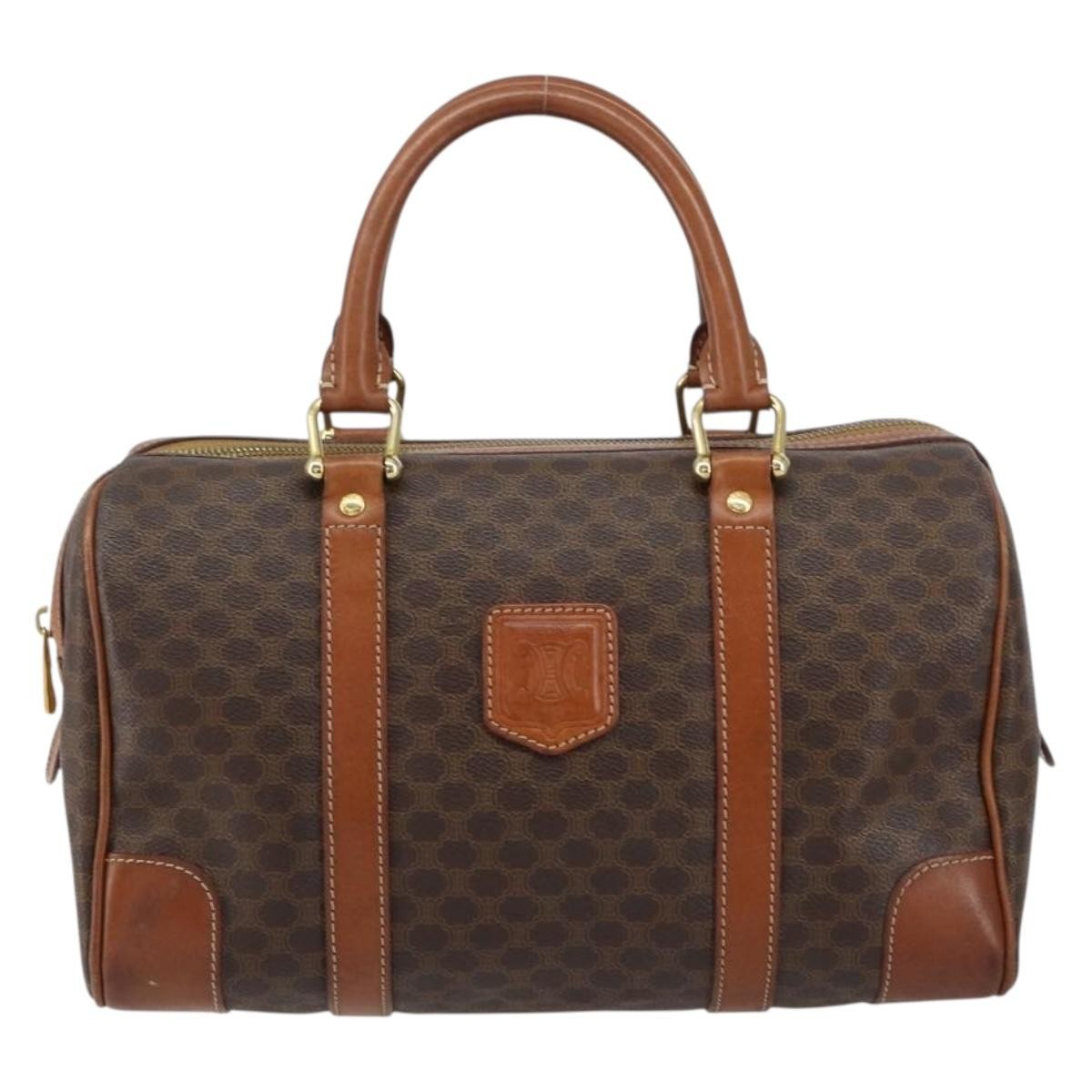 Celine Vintage Macadam Boston Bag Canvas Brown Canvas Handbag (Authentic Pre-Loved)