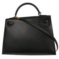 Hermes Kelly Handbag Black Box Calf With Gold Hardware Black Calfskin Handbag (Authentic Pre-Loved)