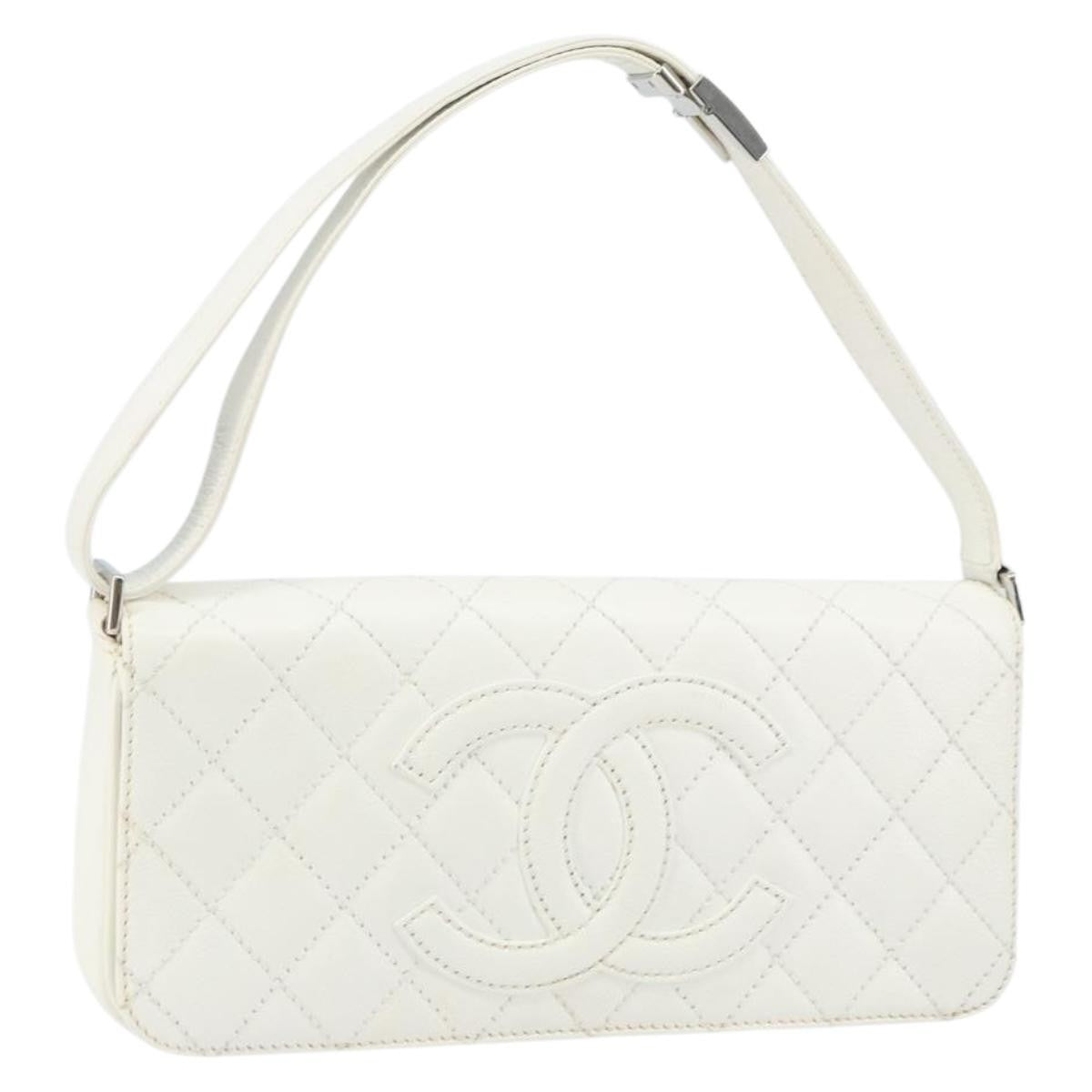 Chanel Vintage Timeless Cc Adjustable Shoulder Bag Quilted Calfskin White Leather Shoulder Bag Bag (Authentic Pre-Loved)