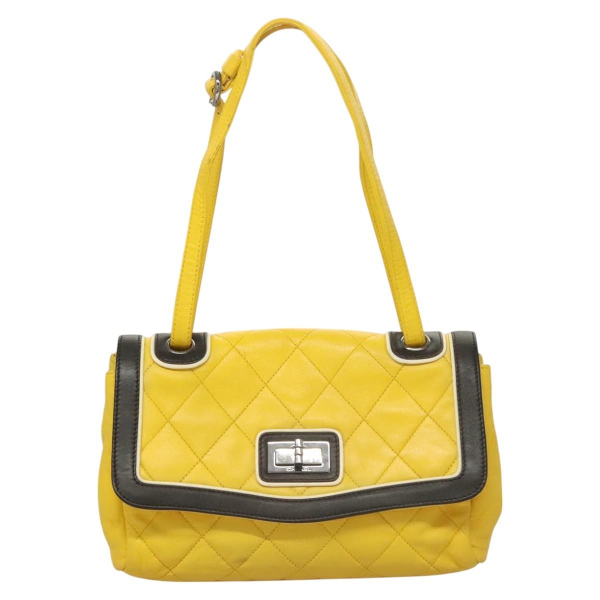 Chanel Two Tone Mademoiselle Lock Flap Bag Quilted Lambskin Yellow Leather Shoulder Bag Bag (Authentic Pre-Loved)