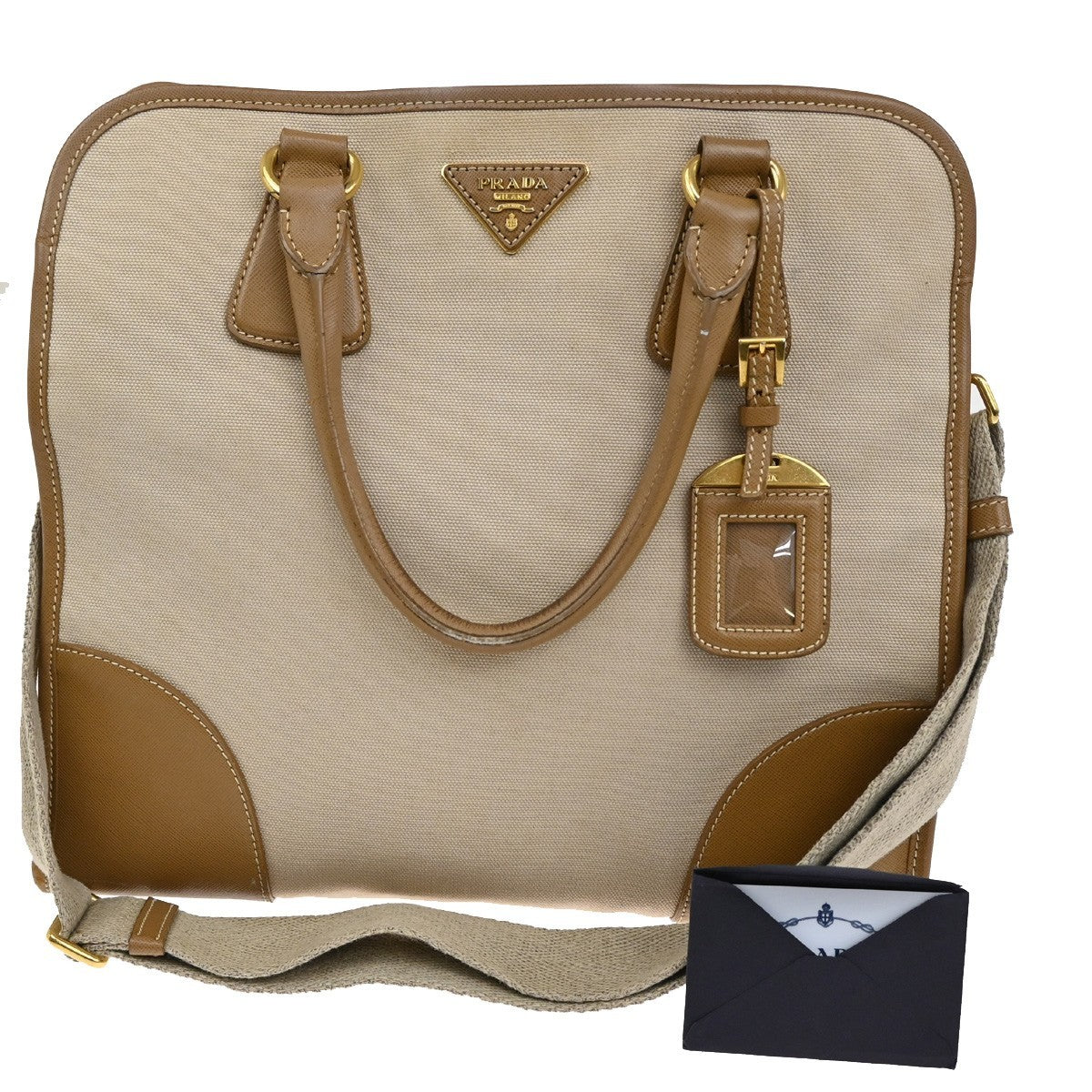 Prada Convertible Tote Canvas And Saffiano Leather Beige Canvas Tote Bag Bag (Authentic Pre-Loved)
