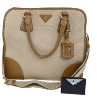 Prada Convertible Tote Canvas And Saffiano Leather Beige Canvas Tote Bag Bag (Authentic Pre-Loved)