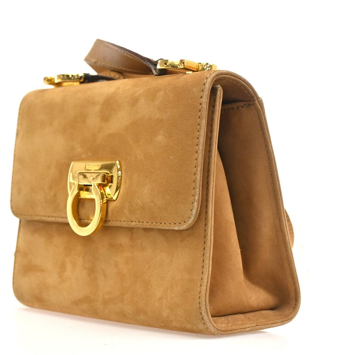 Salvatore Ferragamo Gancini Shoulder Bag Suede Brown Suede Shoulder Bag Bag (Authentic Pre-Loved)