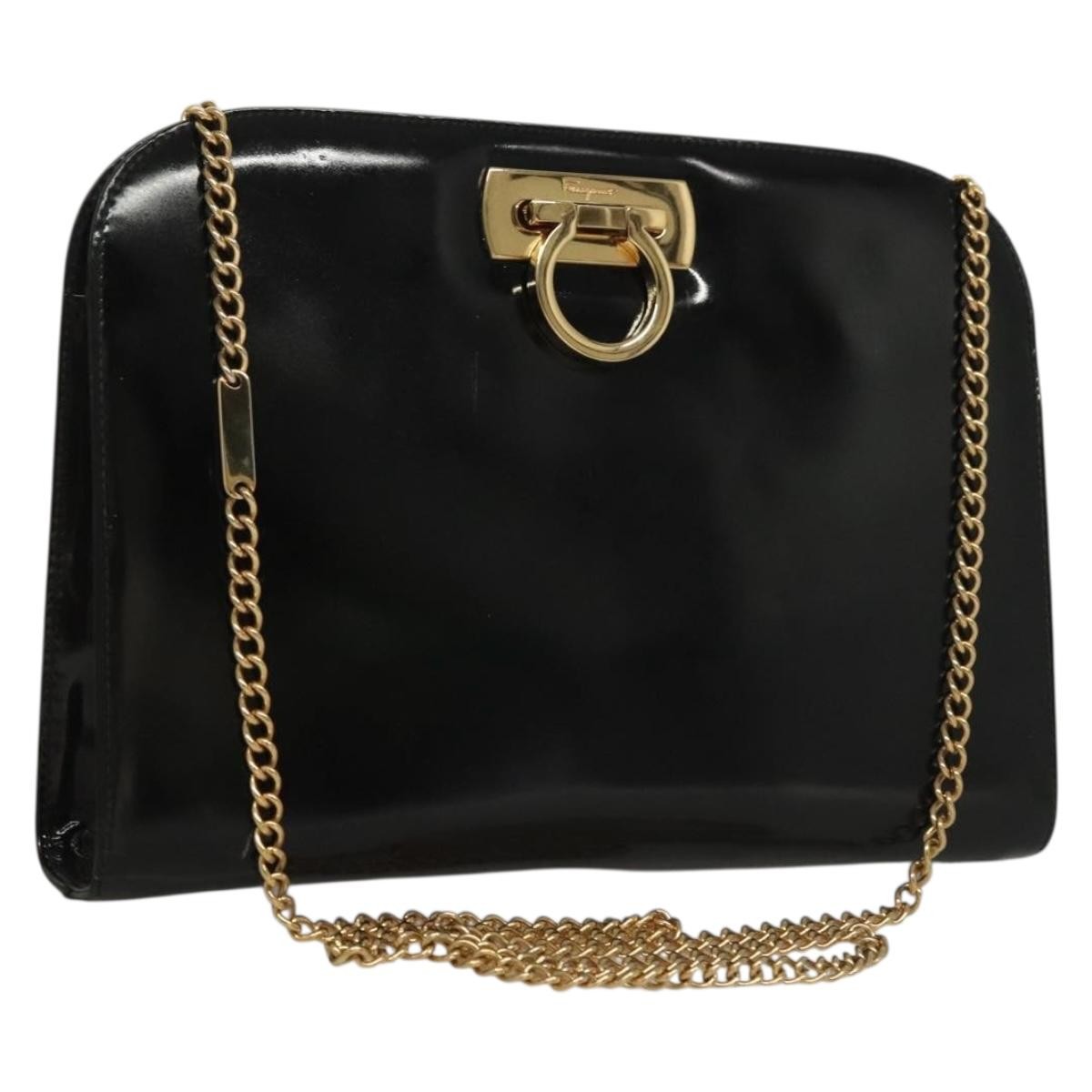Salvatore Ferragamo Gancini Shoulder Bag Patent Leather Black Patent_Leather Shoulder Bag Bag (Pre-Loved)