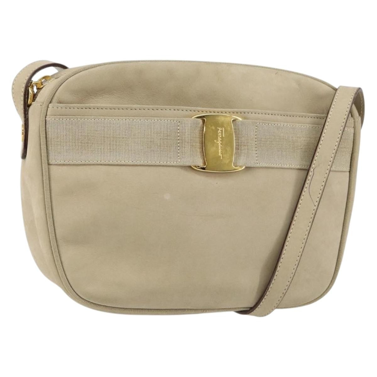 Salvatore Ferragamo Vala Shoulder Bag Suede Beige Suede Shoulder Bag Bag (Pre-Loved)