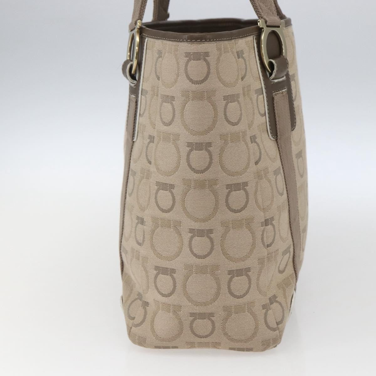 Salvatore Ferragamo Gancini Tote Gancini Canvas Beige Canvas Tote Bag Bag (Authentic Pre-Loved)