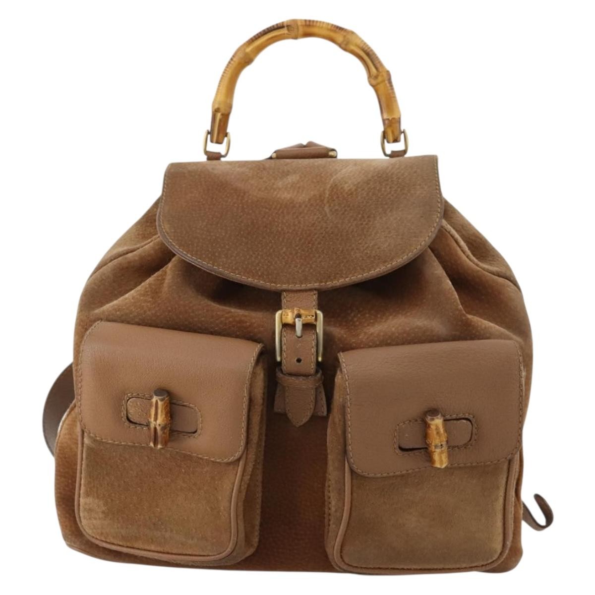 Gucci Vintage Bamboo Backpack Suede And Leather Brown Suede Backpack Bag (Authentic Pre-Loved)