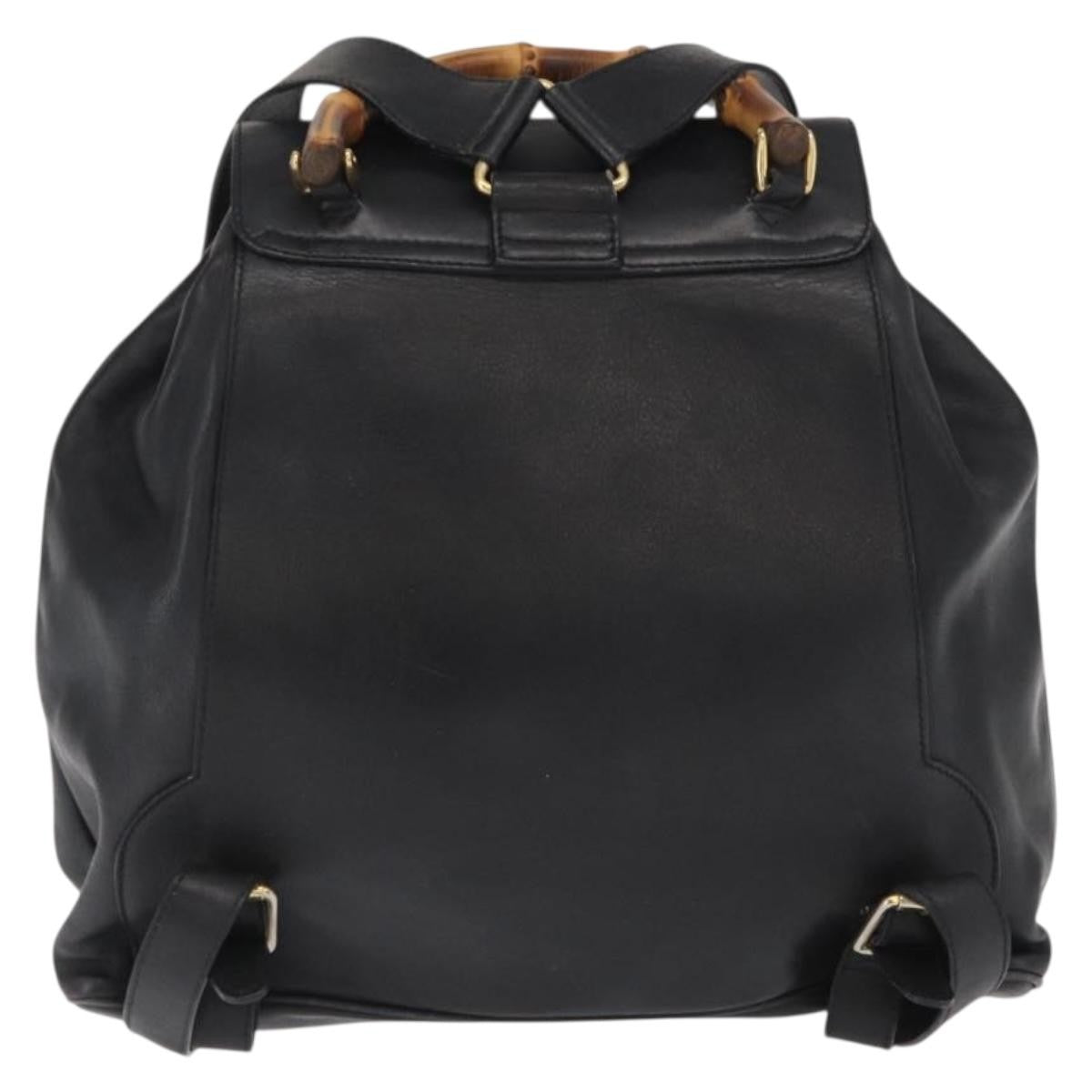 Gucci Vintage Bamboo Backpack Leather Black Leather Backpack Bag (Authentic Pre-Loved)