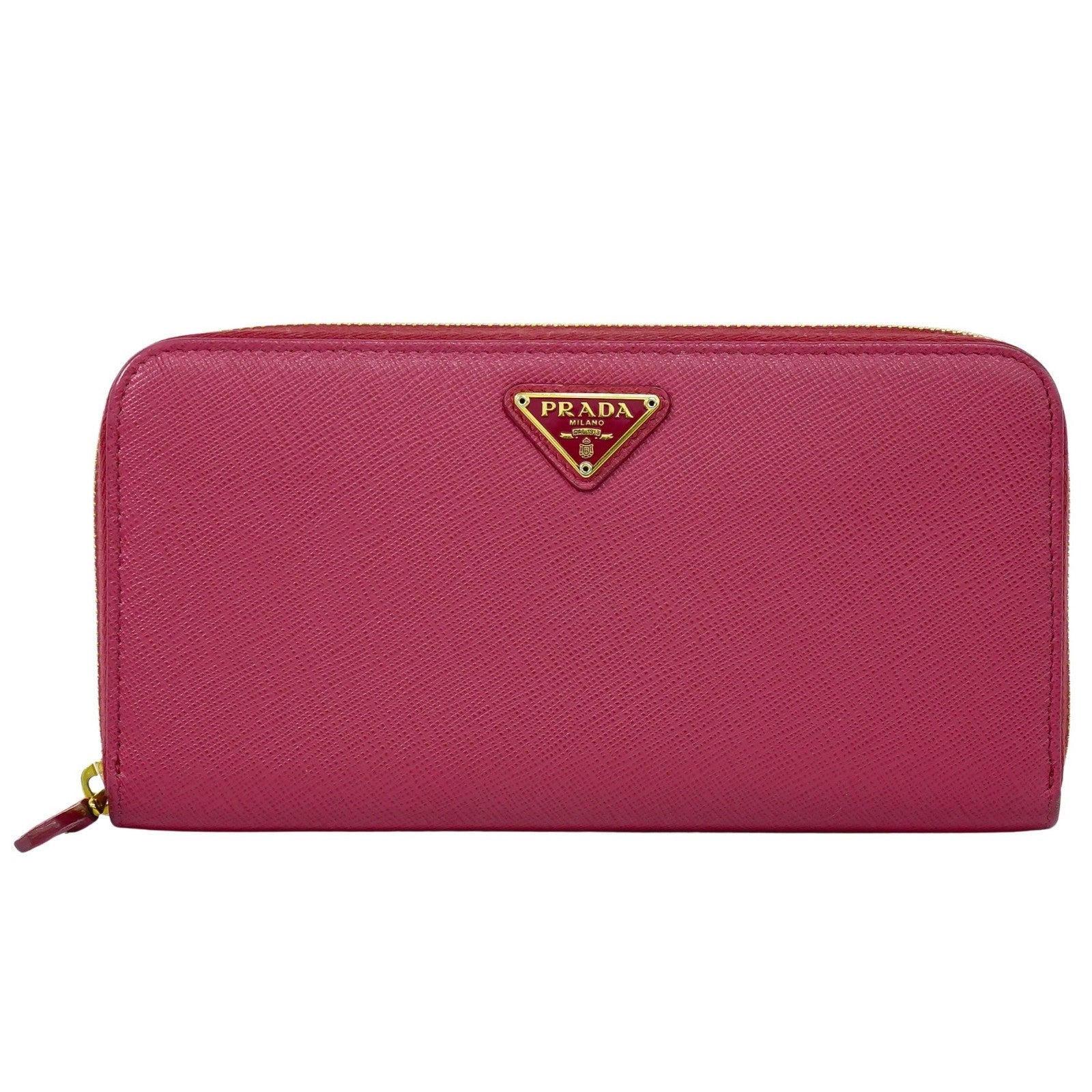 Prada Zip Around Tab Wallet Saffiano Leather Pink Leather Wallets Accessory (Authentic Pre-Loved)