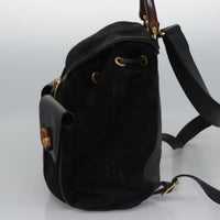 Gucci Vintage Bamboo Backpack Suede Black Suede Backpack Bag (Authentic Pre-Loved)