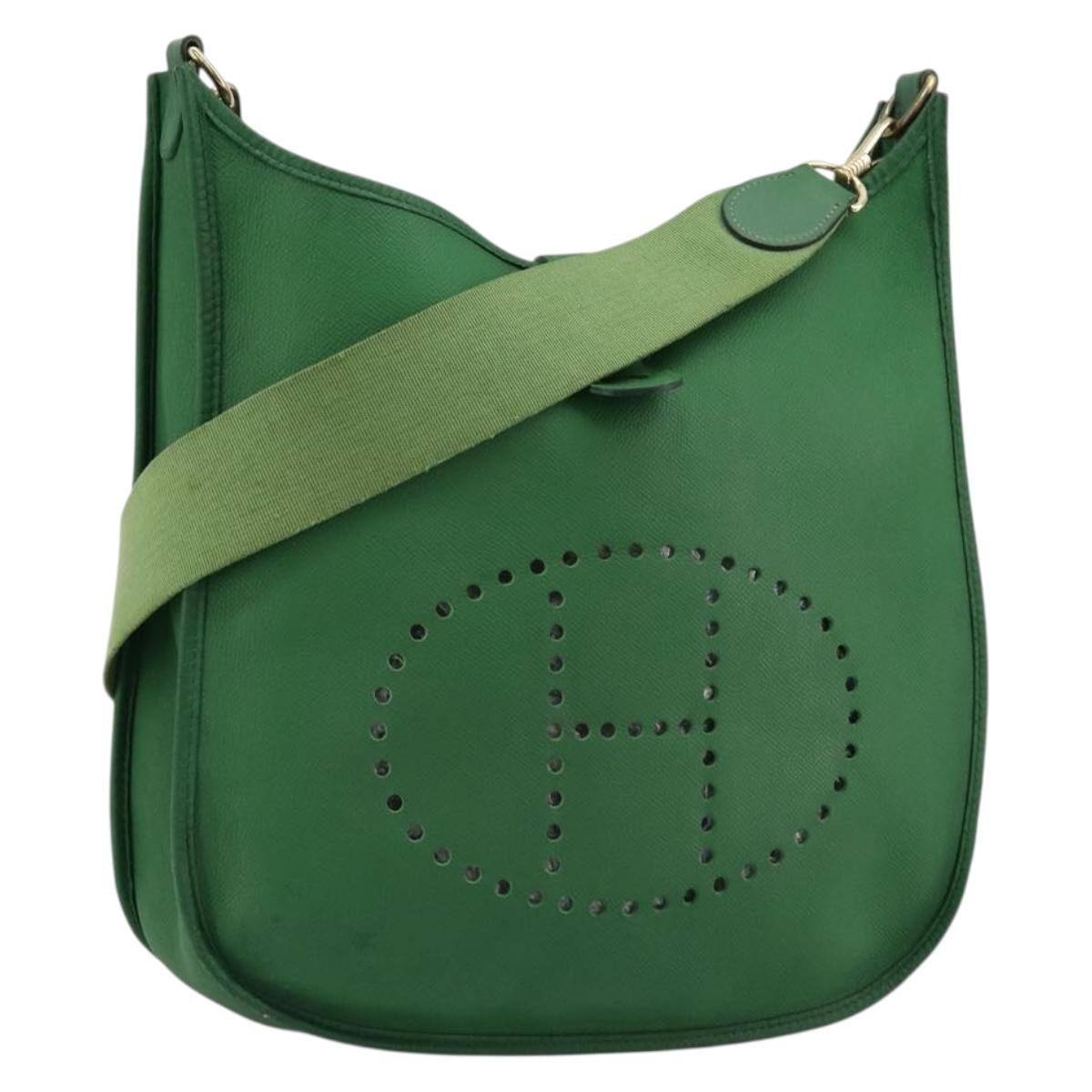 Hermes Evelyne Bag Gen Iii Toile And Leather Green Leather Shoulder Bag Bag (Authentic Pre-Loved)