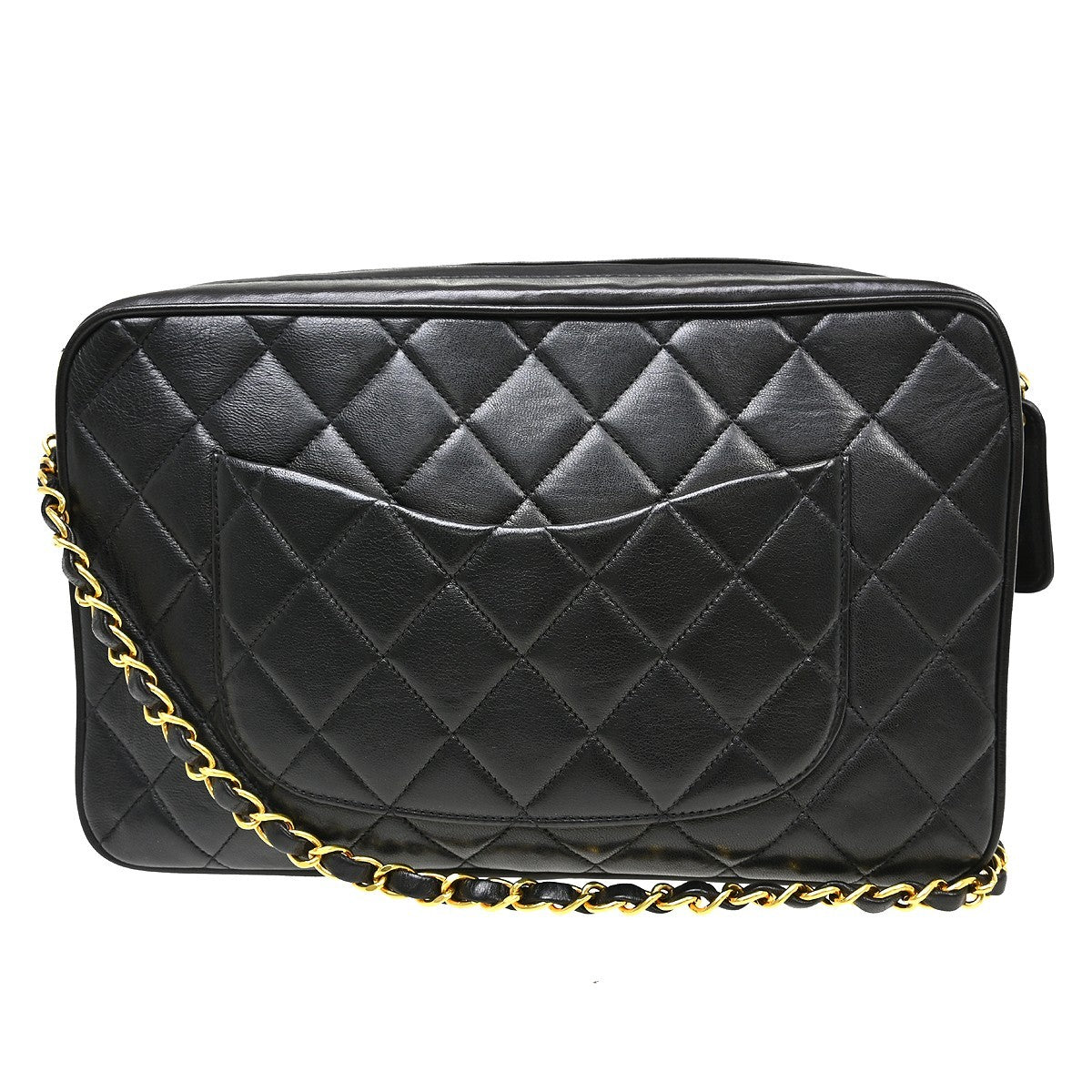 Chanel Vintage Square Classic Single Flap Bag Quilted Lambskin Black Leather Shoulder Bag Bag (Authentic Pre-Loved)
