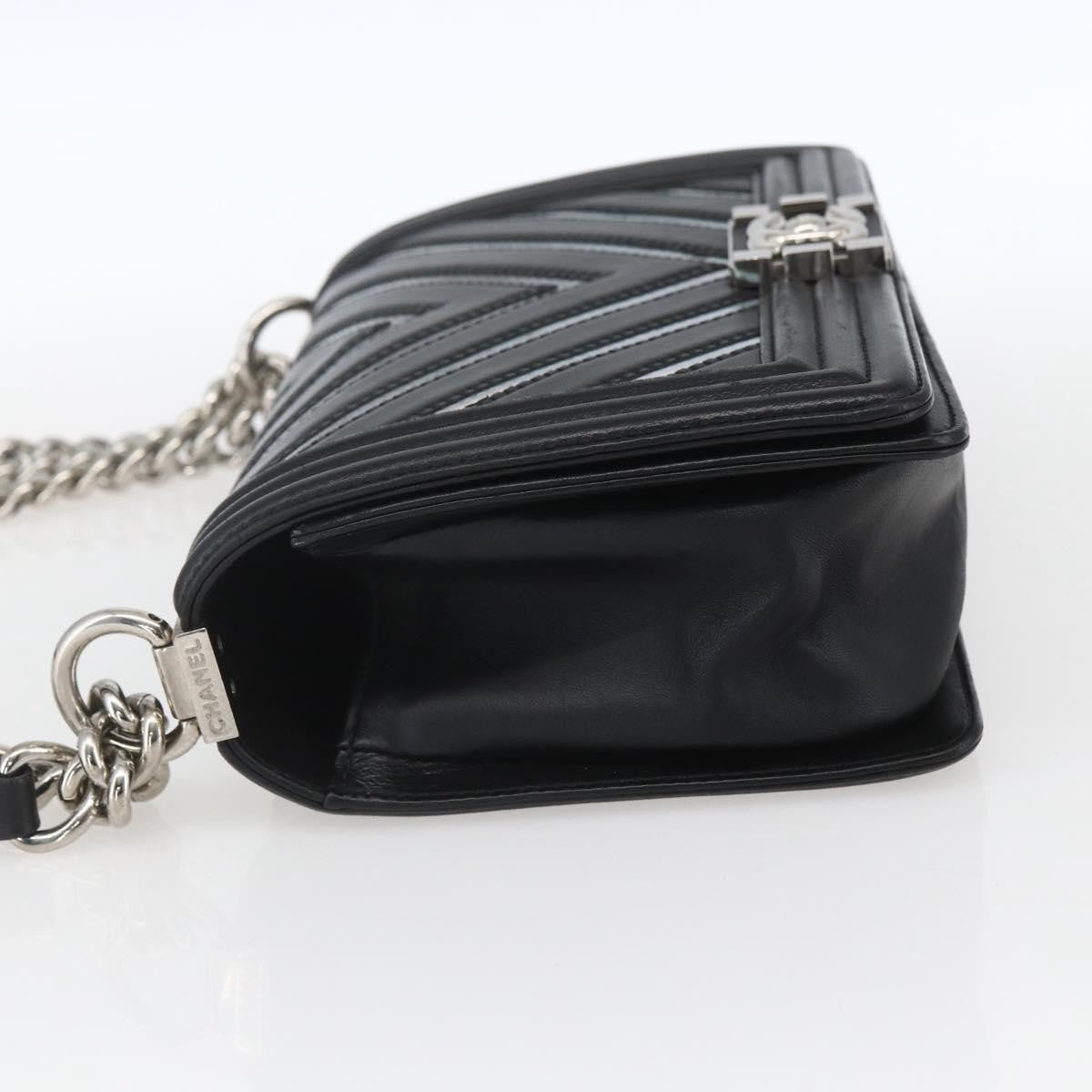 Chanel Boy Flap Bag Chevron Lambskin With Holographic Pvc Black Leather Shoulder Bag Bag (Authentic Pre-Loved)