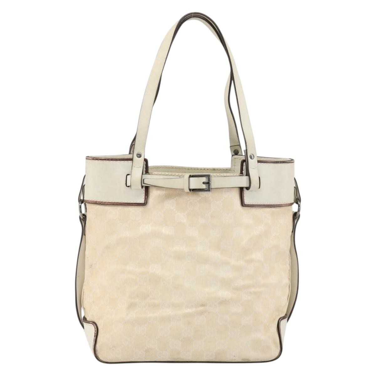 Gucci Belted Bucket Tote Gg Canvas With Leather Beige Canvas Tote Bag Bag (Pre-Loved)