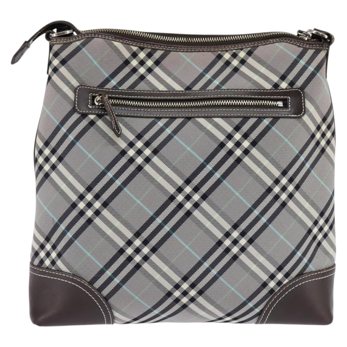 Burberry Nova Check Blue Label Canvas Gray Nylon Shoulder Bag Bag (Pre-Loved)