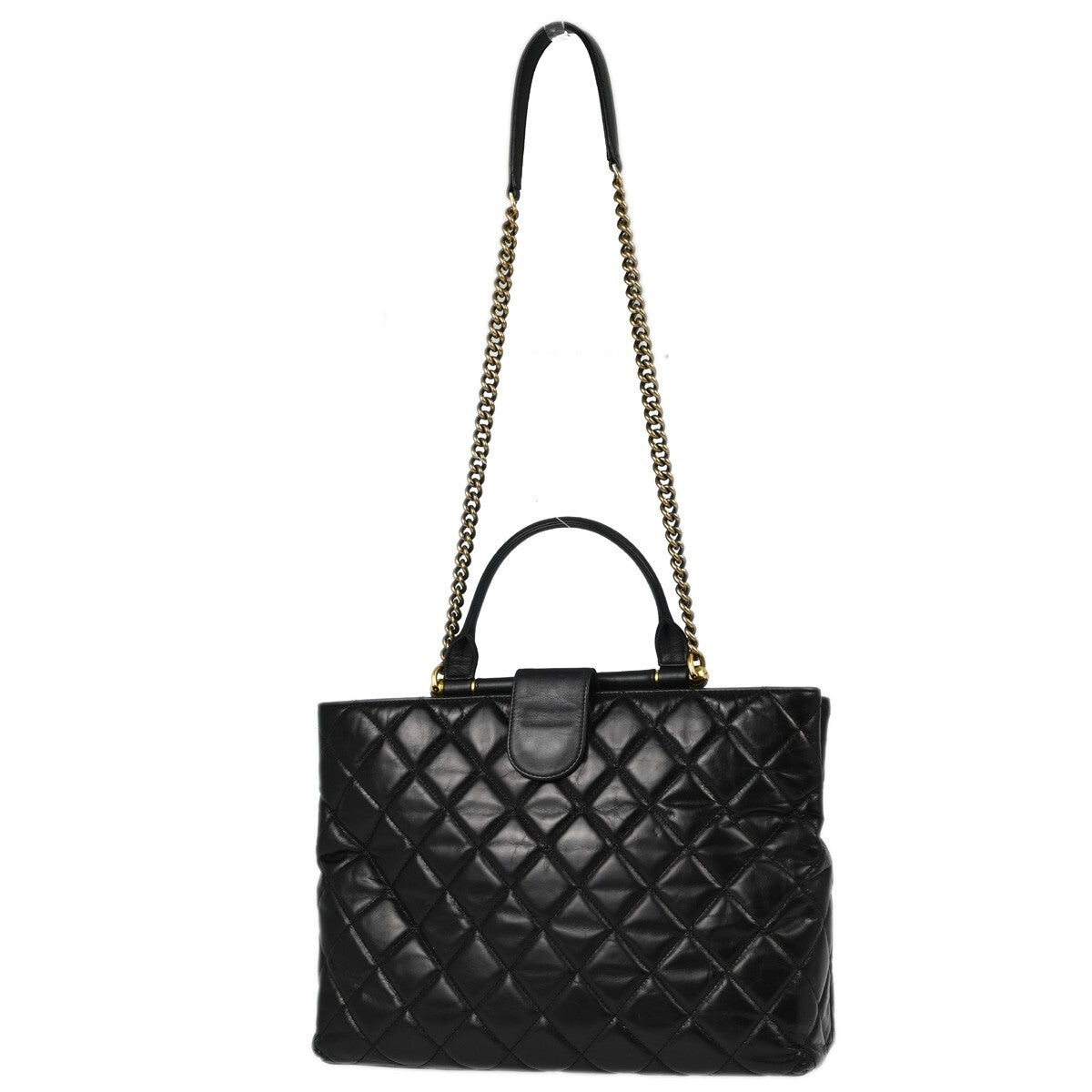 Chanel Gold Bar Tote Quilted Aged Calfskin Black Leather Tote Bag Bag (Authentic Pre-Loved)