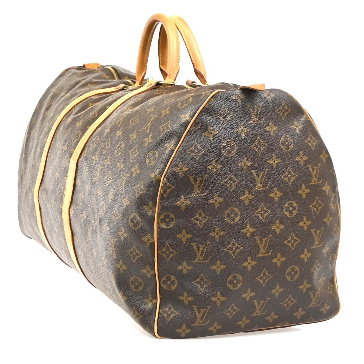 Louis Vuitton Keepall Bag Monogram Canvas Brown Leather Travel Bag Bag (Authentic Pre-Loved)
