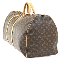 Louis Vuitton Keepall Bag Monogram Canvas Brown Leather Travel Bag Bag (Authentic Pre-Loved)