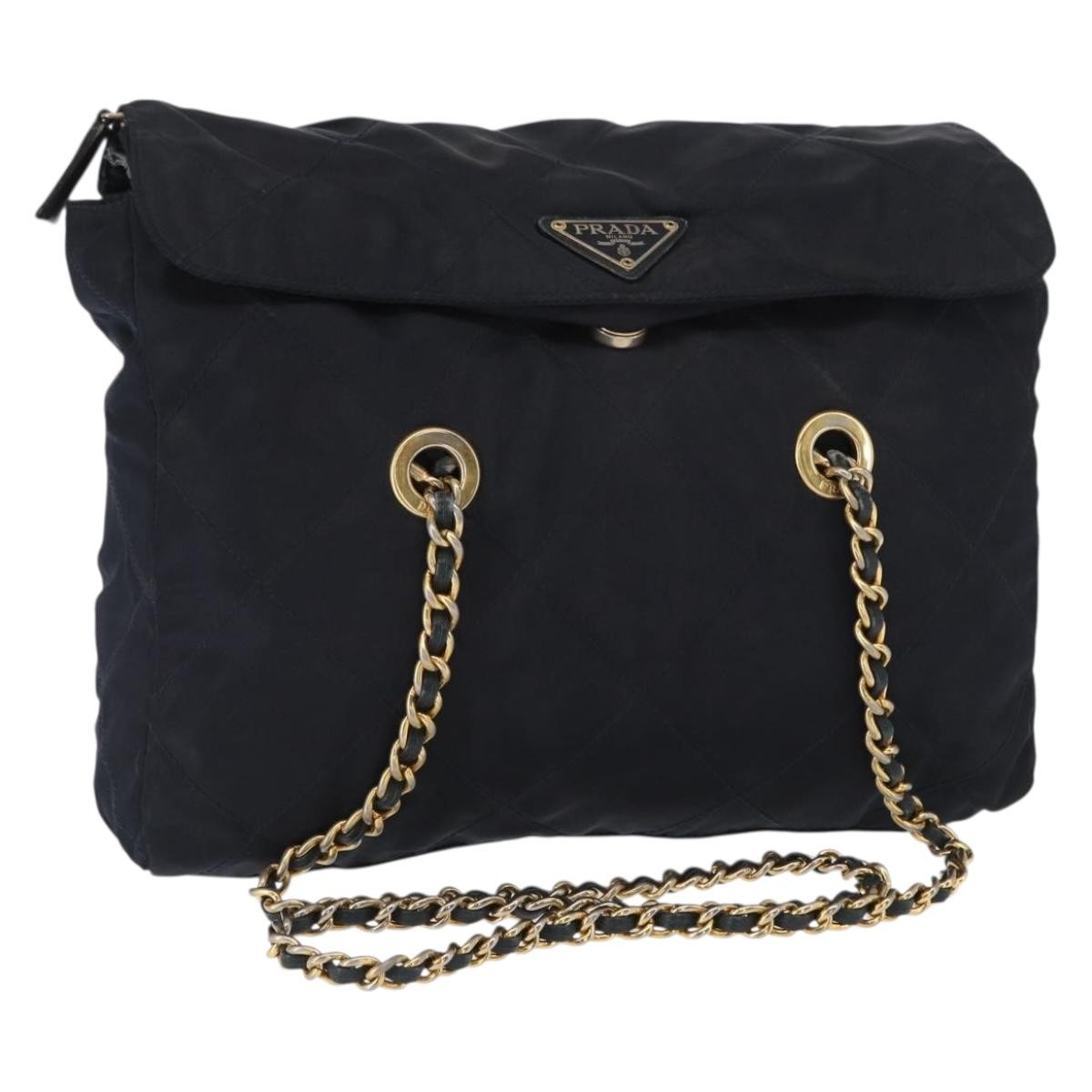 Prada Chain Shoulder Bag Tessuto Navy Nylon Shoulder Bag Bag (Pre-Loved)